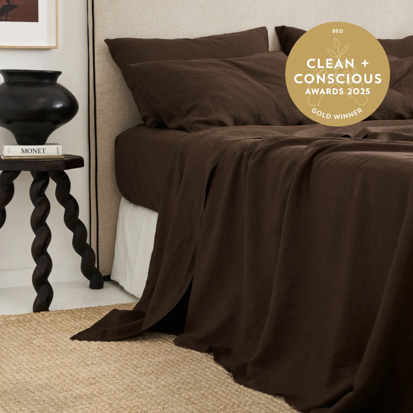 French Flax Linen Flat Sheet in Chocolate