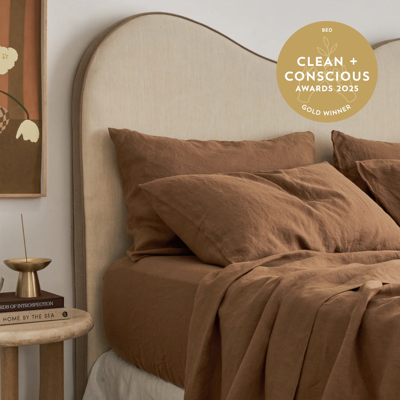 French Flax Linen Flat Sheet in Hazelnut