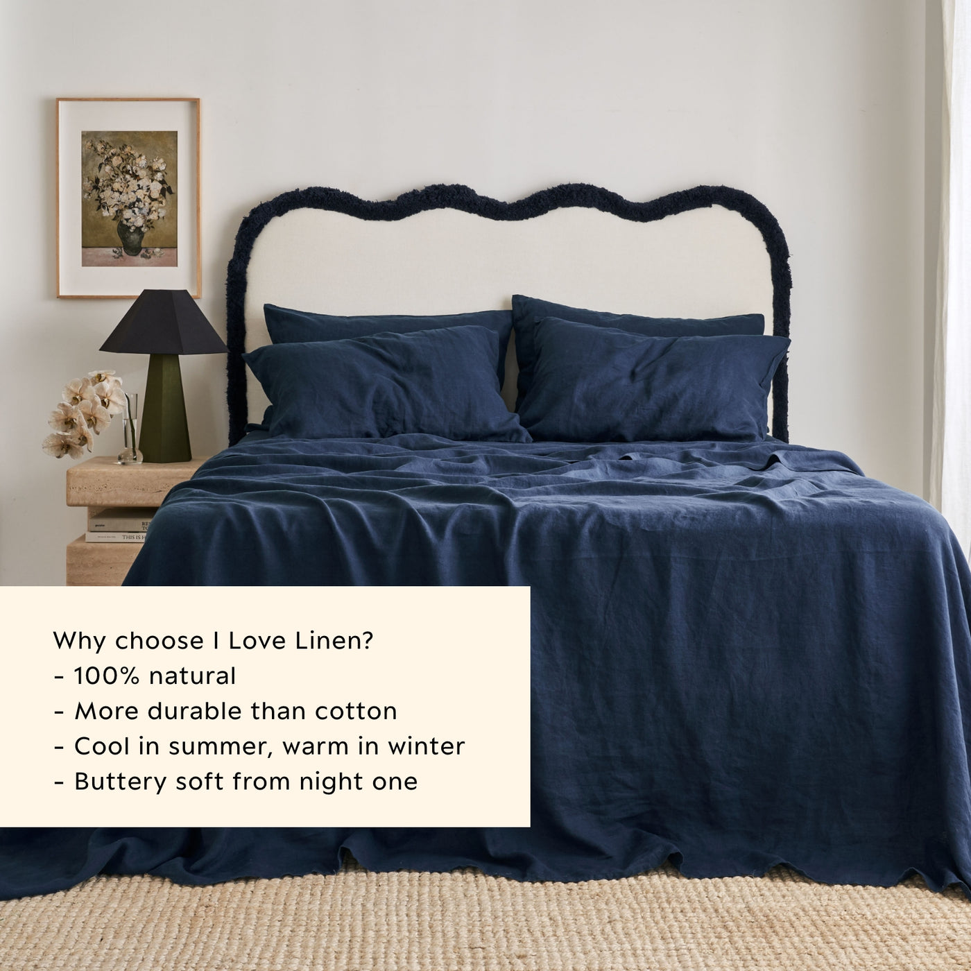 French Flax Linen Flat Sheet in Indigo