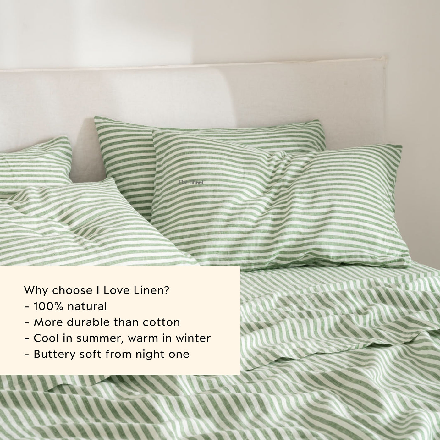 French Flax Linen Sheet Set in Ivy Stripe