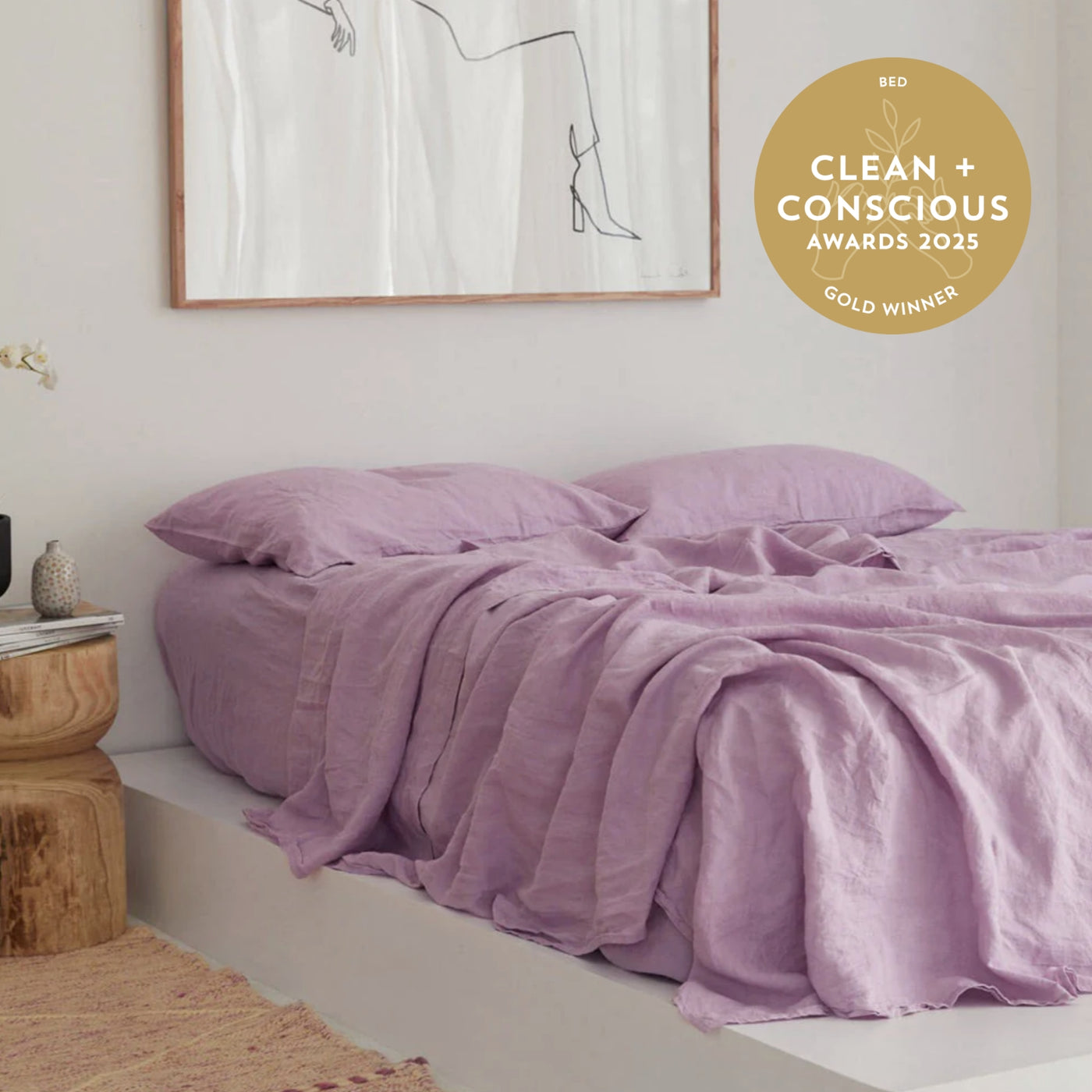 French Flax Linen Flat Sheet in Lilac