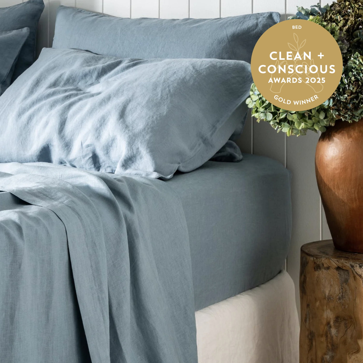 French Flax Linen Flat Sheet in Marine Blue