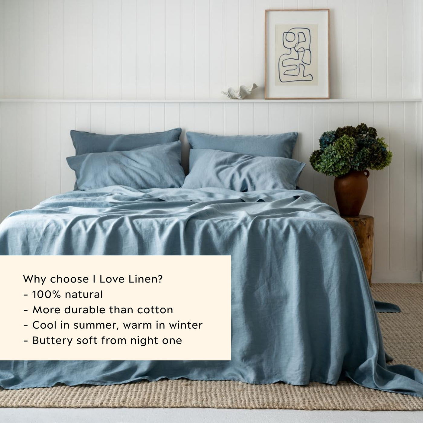 French Flax Linen Flat Sheet in Marine Blue