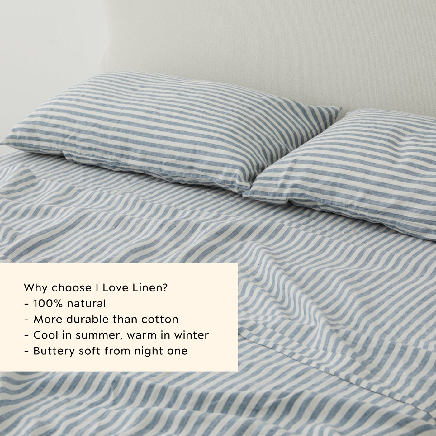 French Flax Linen Sheet Set in Marine Blue Stripe