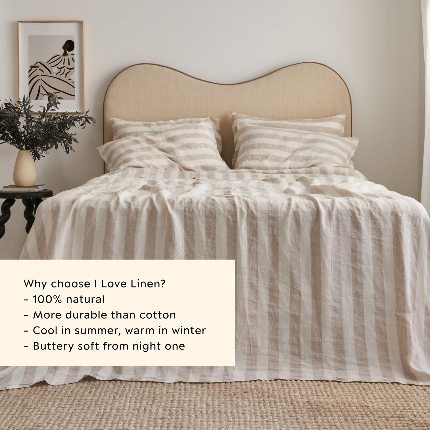 French Flax Linen Flat Sheet in Natural Thick Stripe