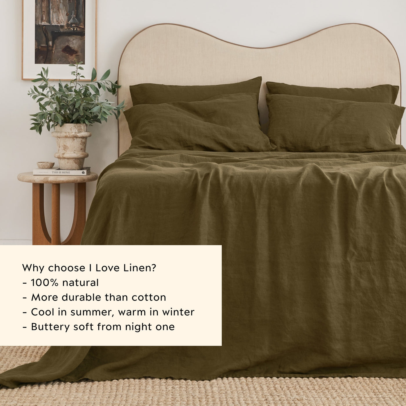 French Flax Linen Sheet Set in Olive