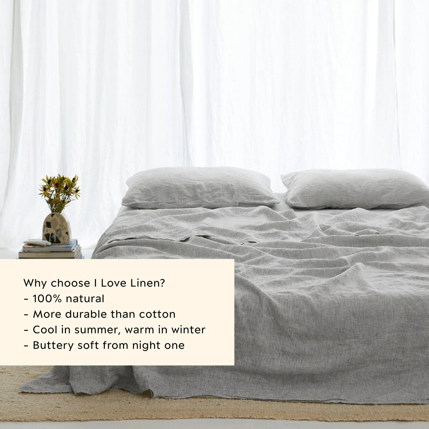 French Flax Linen Flat Sheet in Pinstripe