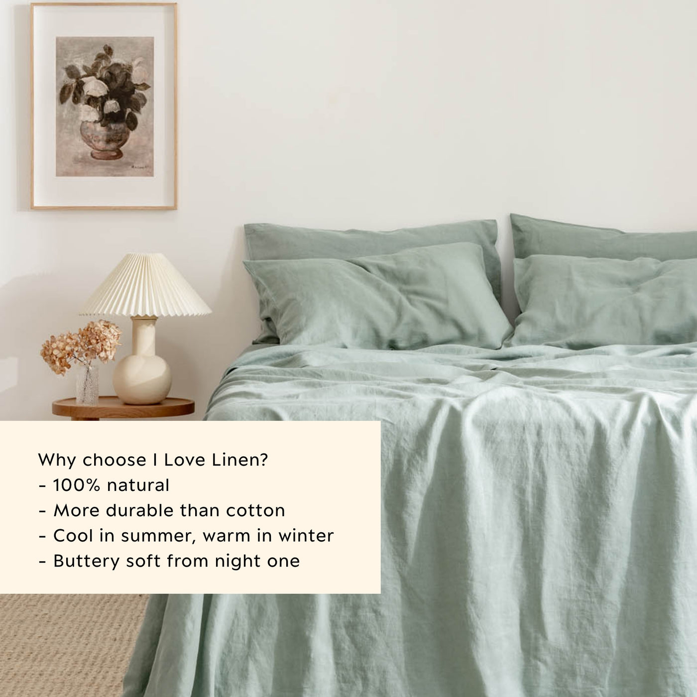 French Flax Linen Flat Sheet in Sage