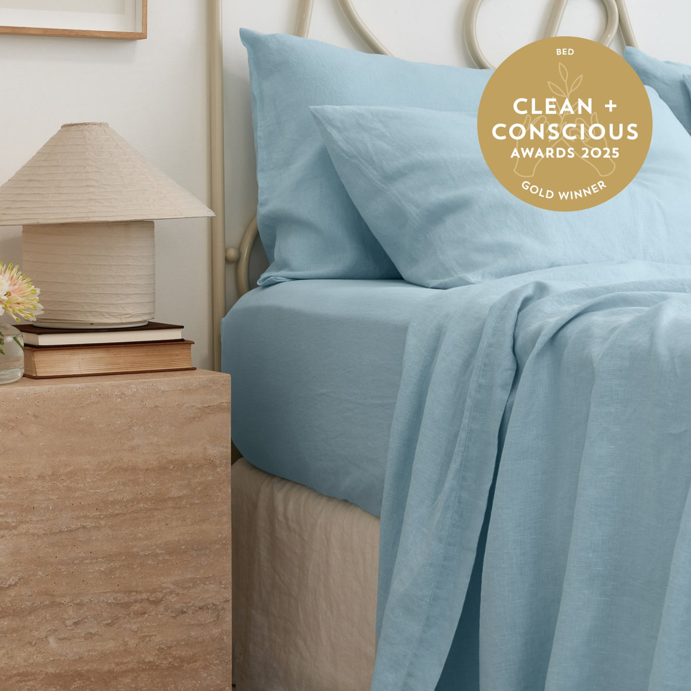 French Flax Linen Flat Sheet in Sky Blue