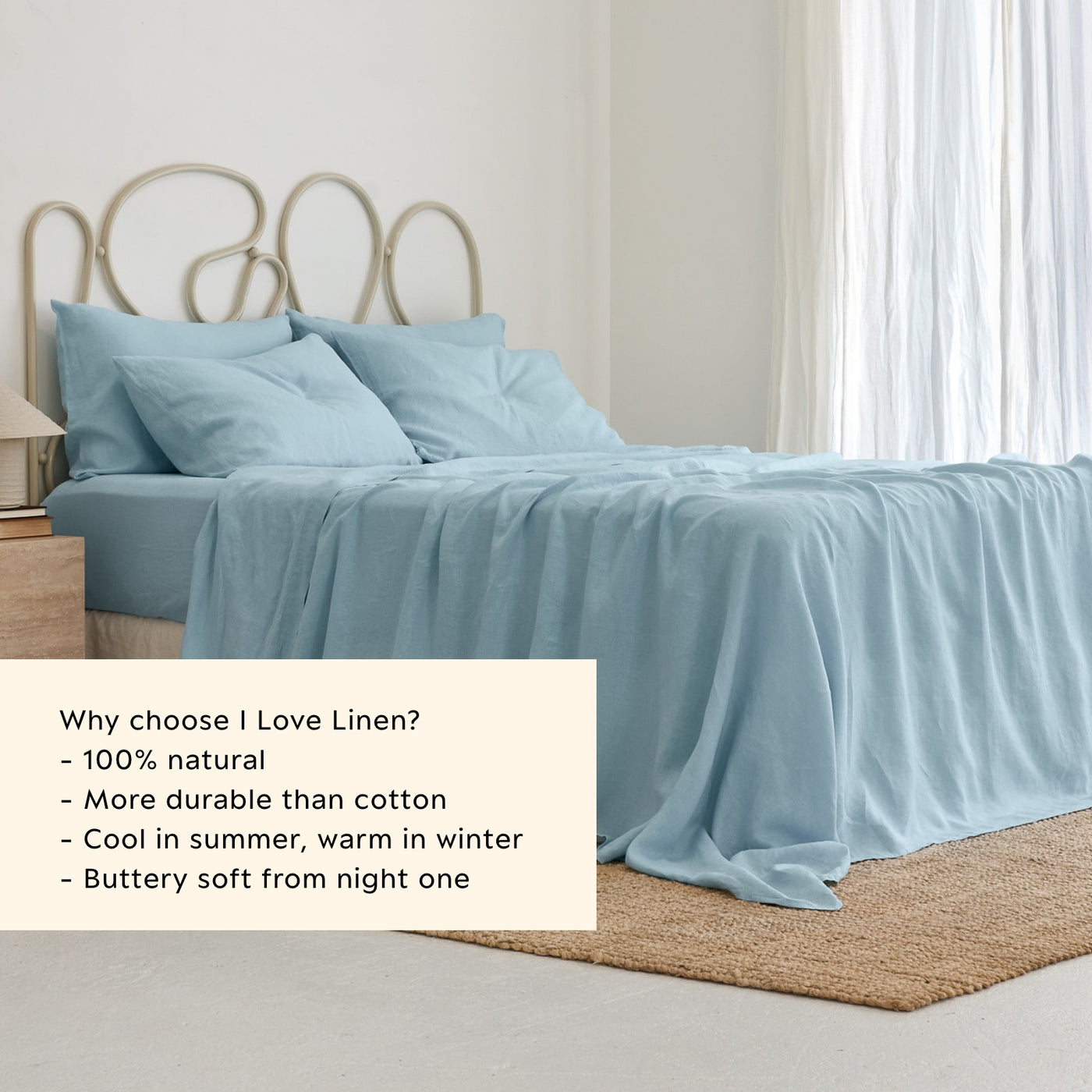 French Flax Linen Flat Sheet in Sky Blue