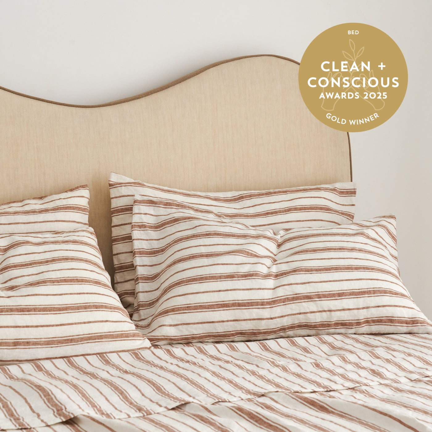 French Flax Linen Pillowcase Set in Hazelnut Stripe