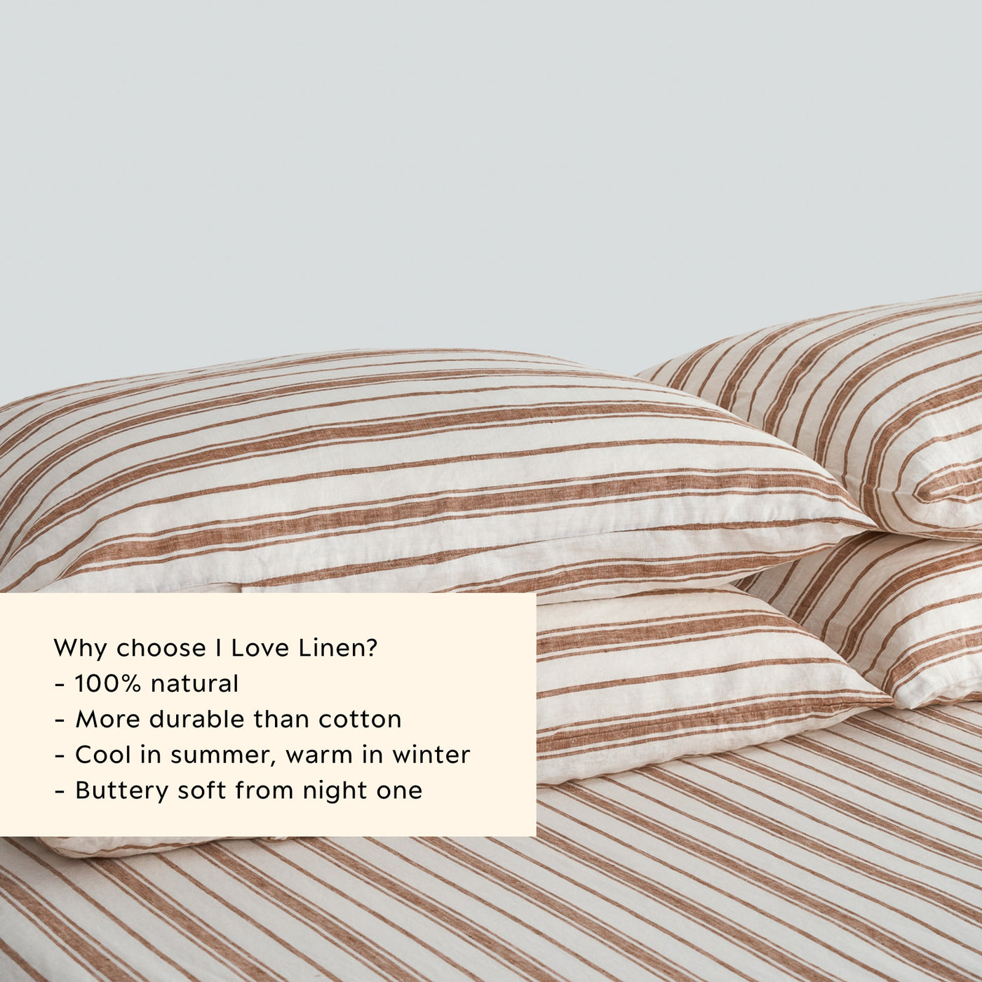 French Flax Linen Pillowcase Set in Hazelnut Stripe