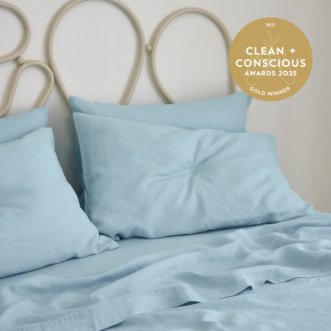 French Flax Linen Pillowcase Set in Sky Blue