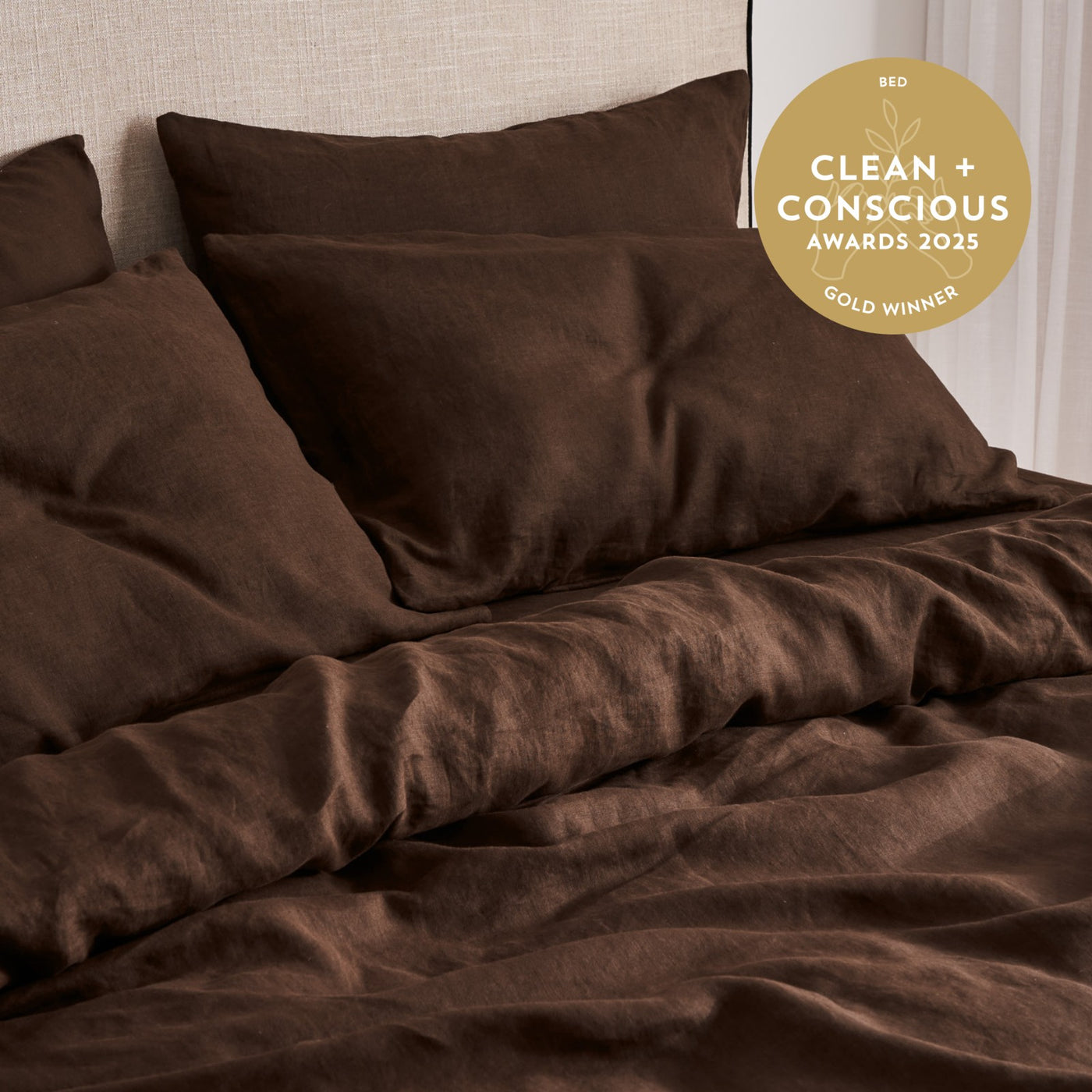 French Flax Linen Quilt Cover in Chocolate