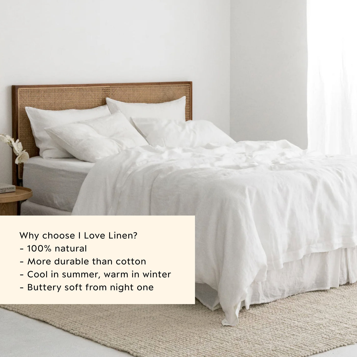 French Flax Linen Quilt Cover in White