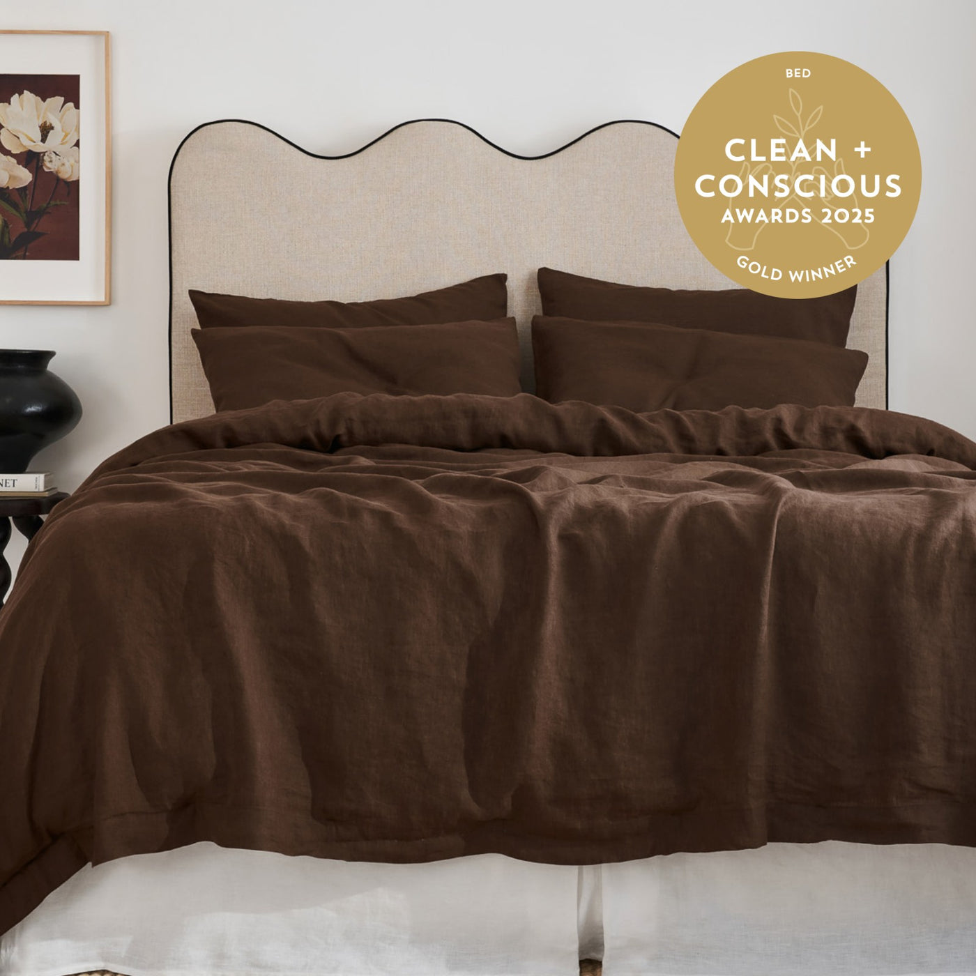 French Flax Linen Quilt Cover Set in Chocolate