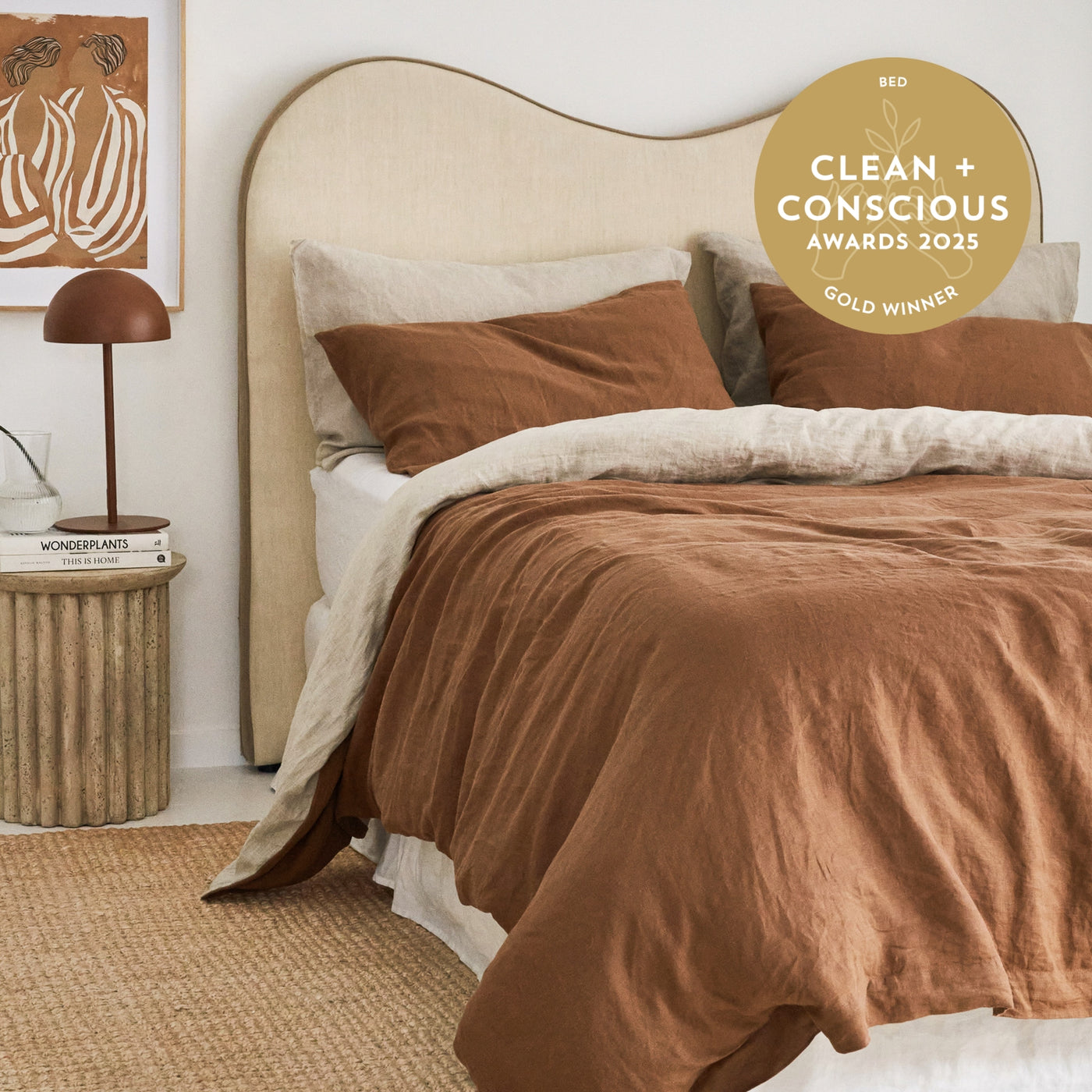 French Flax Linen Double Sided Quilt Cover Set in Hazelnut/Natural
