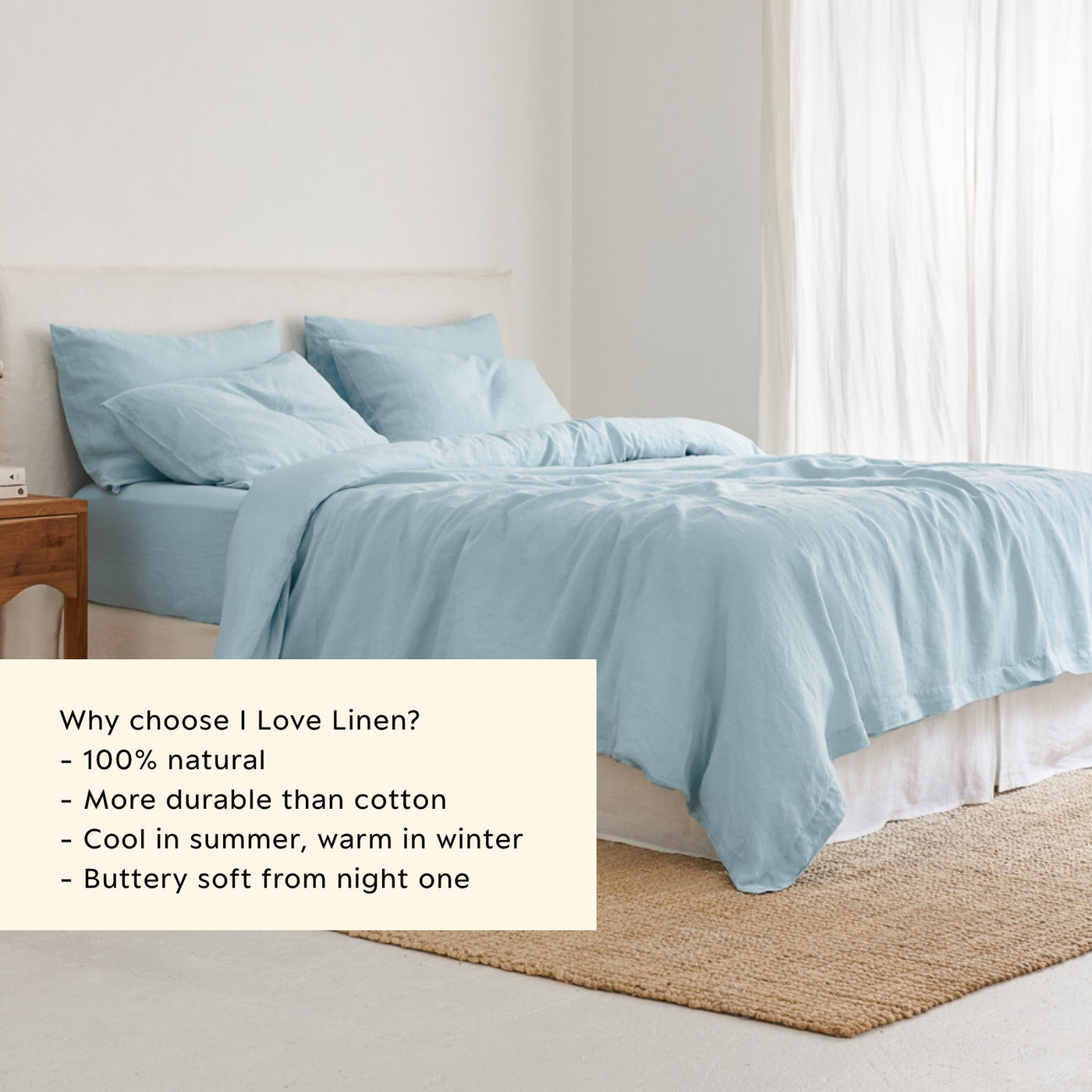 French Flax Linen Quilt Cover Set in Sky Blue