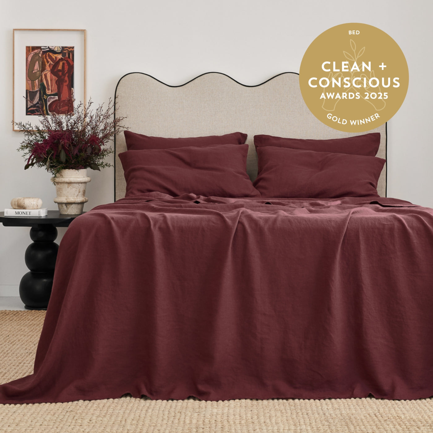 French Flax Linen Sheet Set in Cherrywood