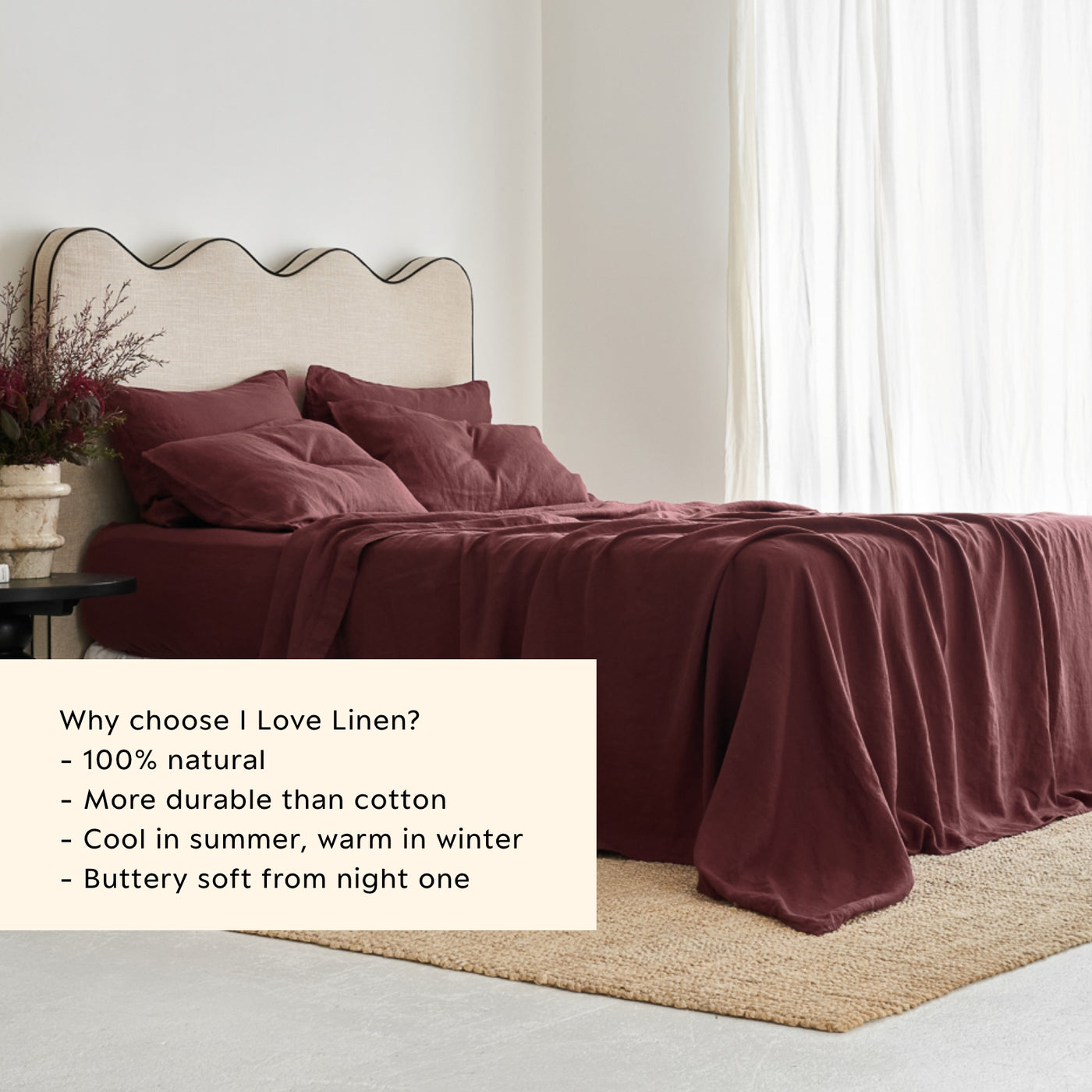 French Flax Linen Sheet Set in Cherrywood