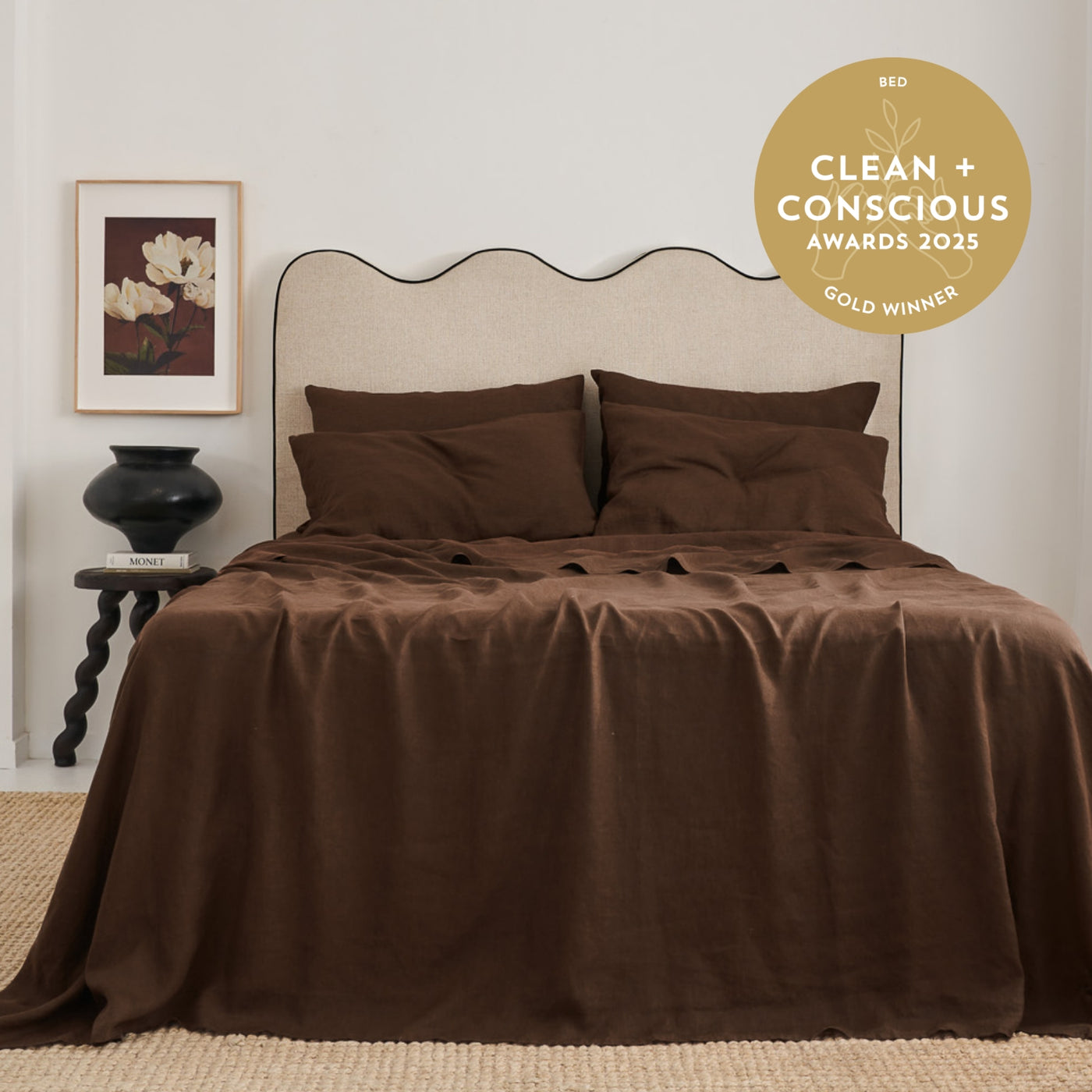 French Flax Linen Sheet Set in Chocolate