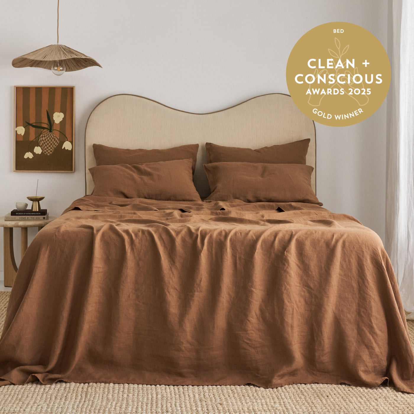 French Flax Linen Sheet Set in Hazelnut