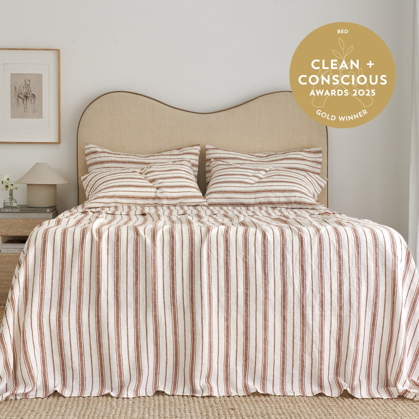French Flax Linen Sheet Set in Hazelnut Stripe