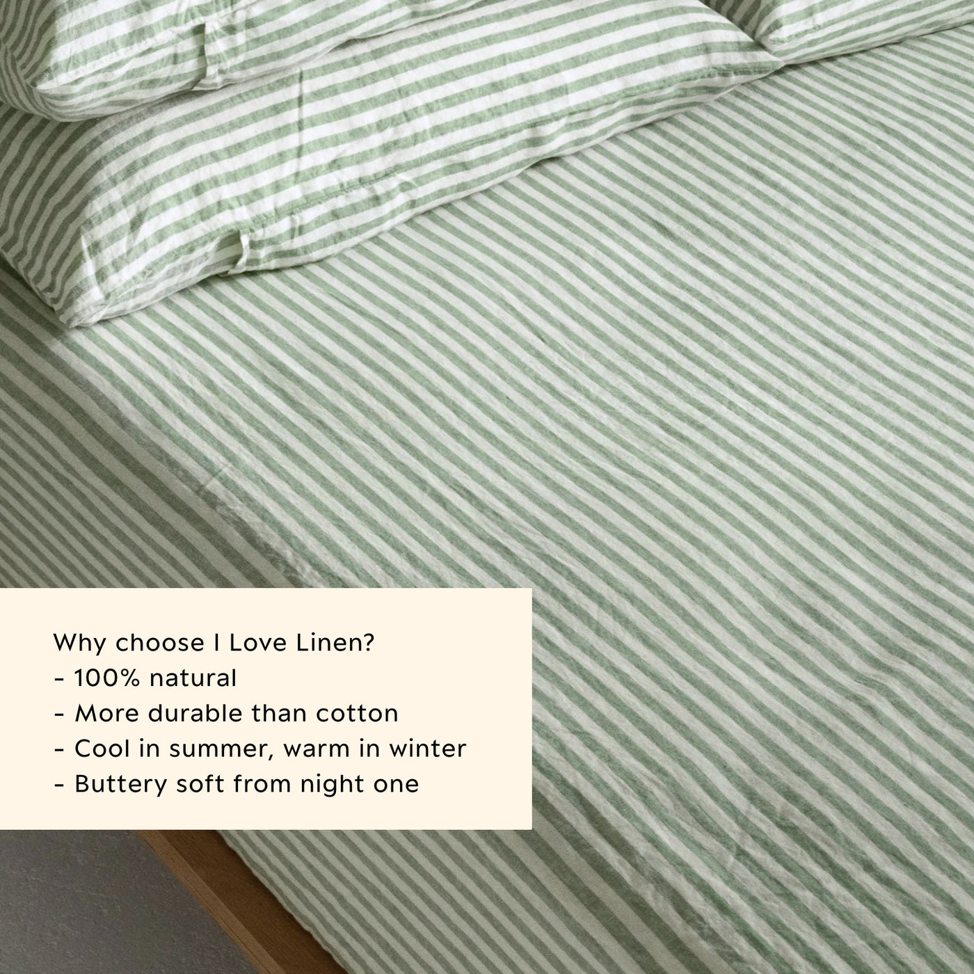 French Flax Linen Fitted Sheet in Ivy Stripe