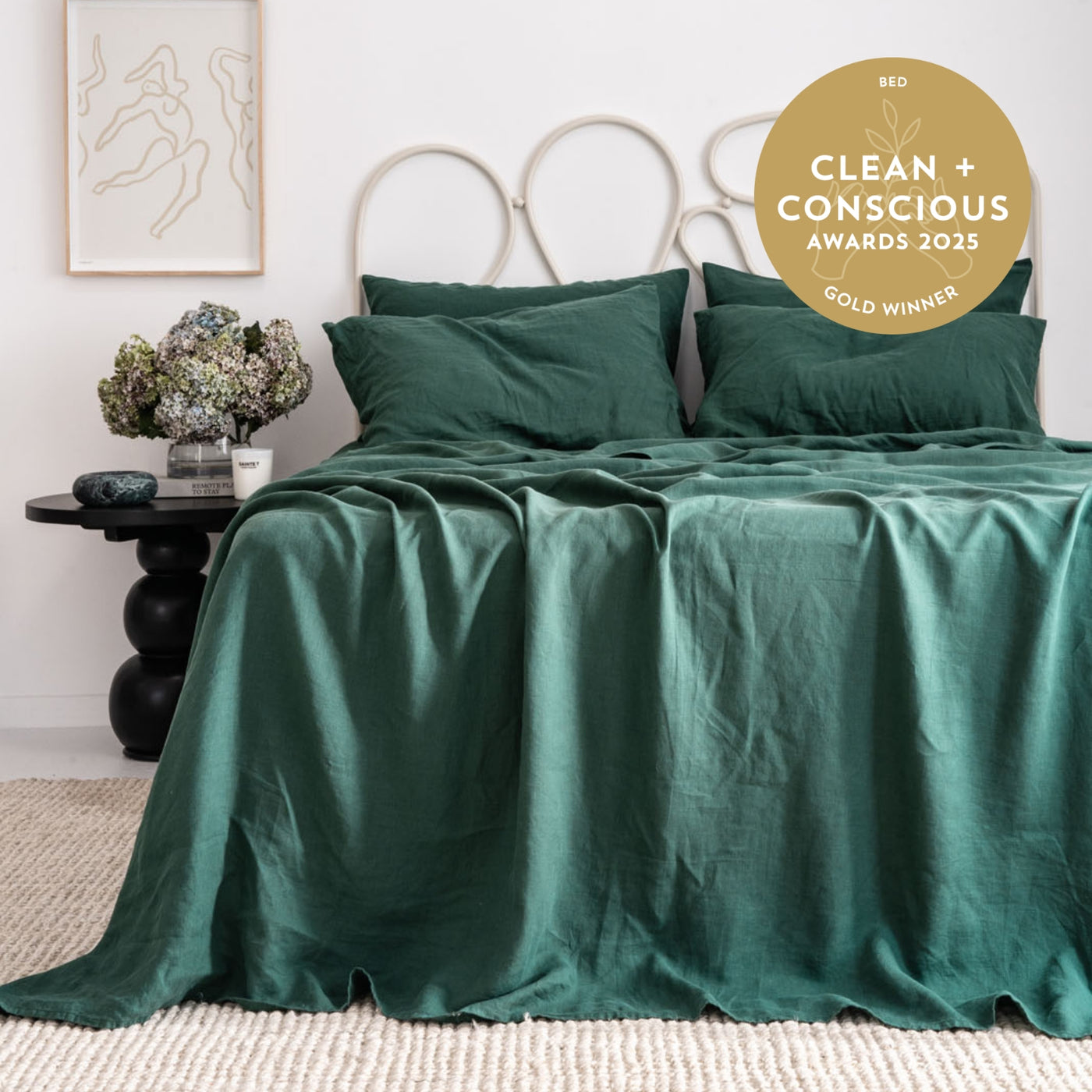 French Flax Linen Sheet Set in Jade