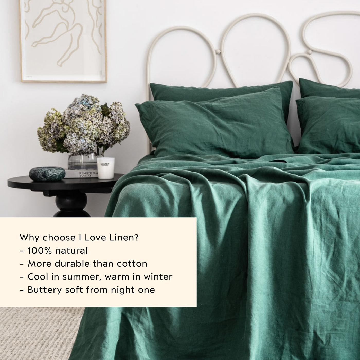 French Flax Linen Sheet Set in Jade