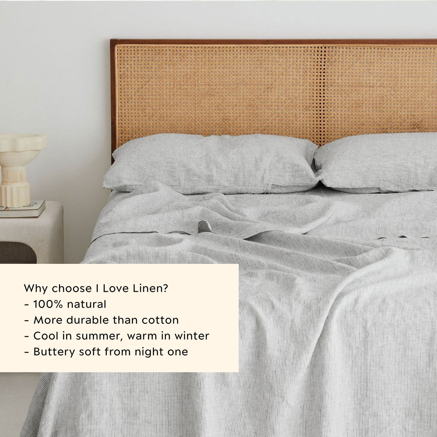 French Flax Linen Sheet Set in Pinstripe