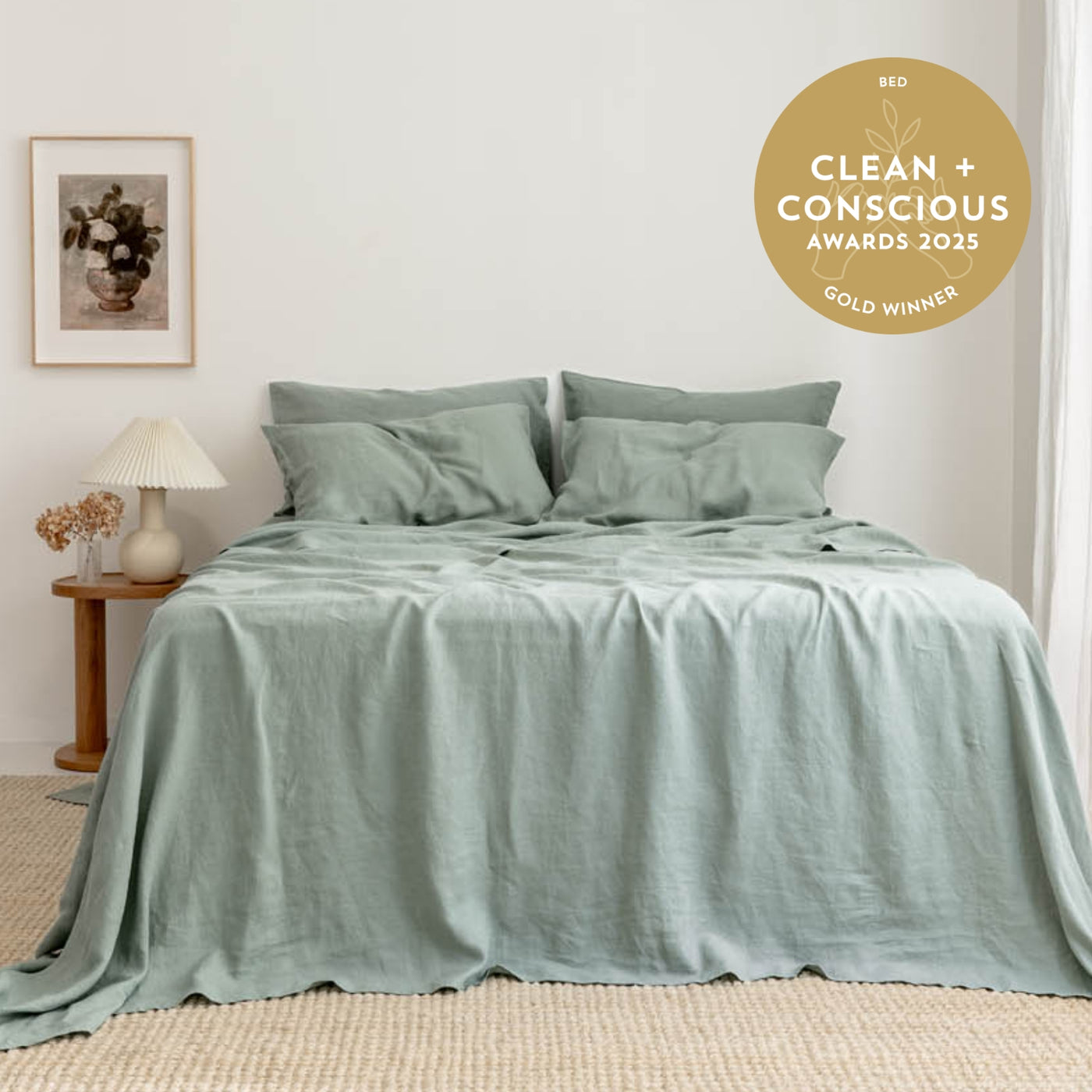 French Flax Linen Sheet Set in Sage