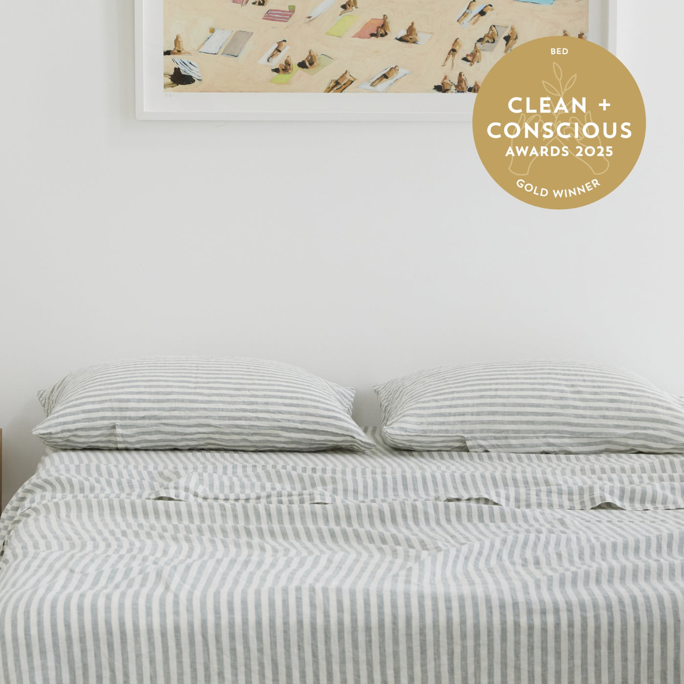 French Flax Linen Sheet Set in Sage Stripe