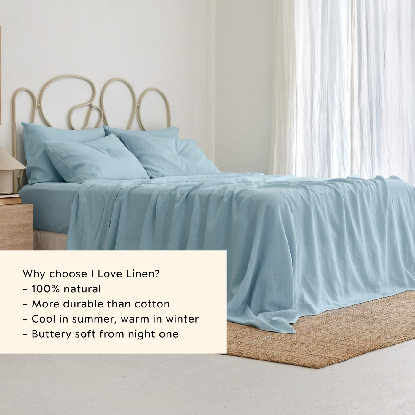 French Flax Linen Sheet Set in Sky Blue