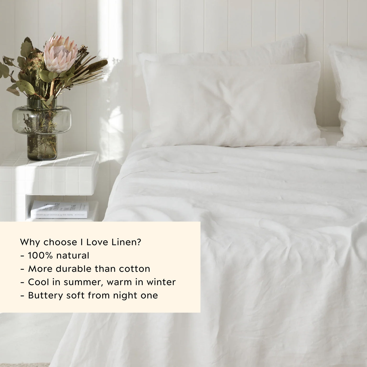 French Flax Linen Sheet Set in White