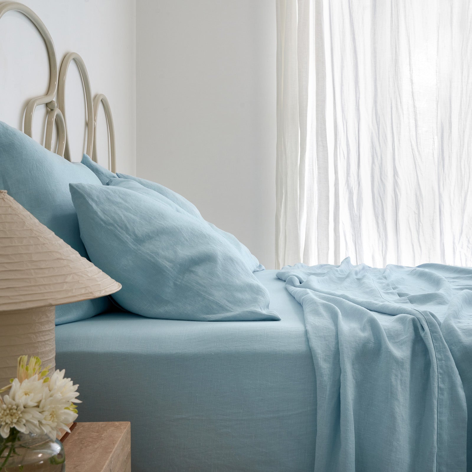 French Flax Linen Flat Sheet in Sky Blue