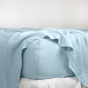 French Flax Linen Fitted Sheet in Sky Blue