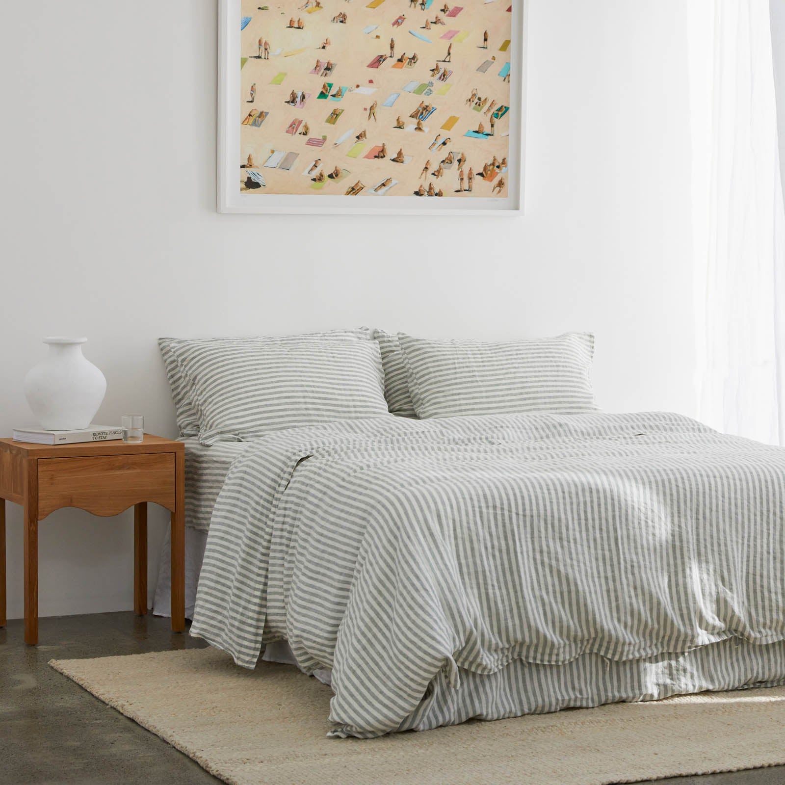 French Flax Linen Quilt Cover Set in Sage Stripe I Love Linen