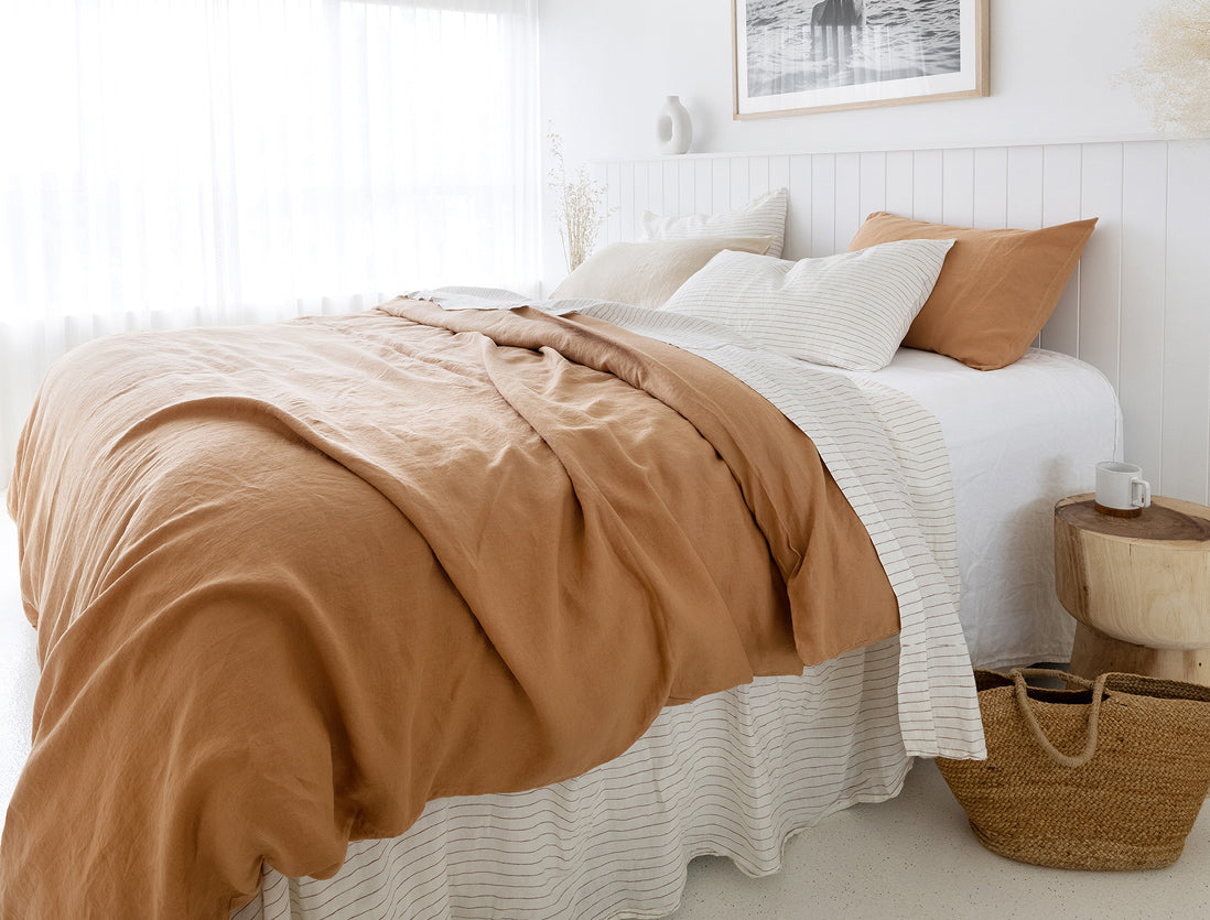 French linen, lookbook, beige gingham, bedding