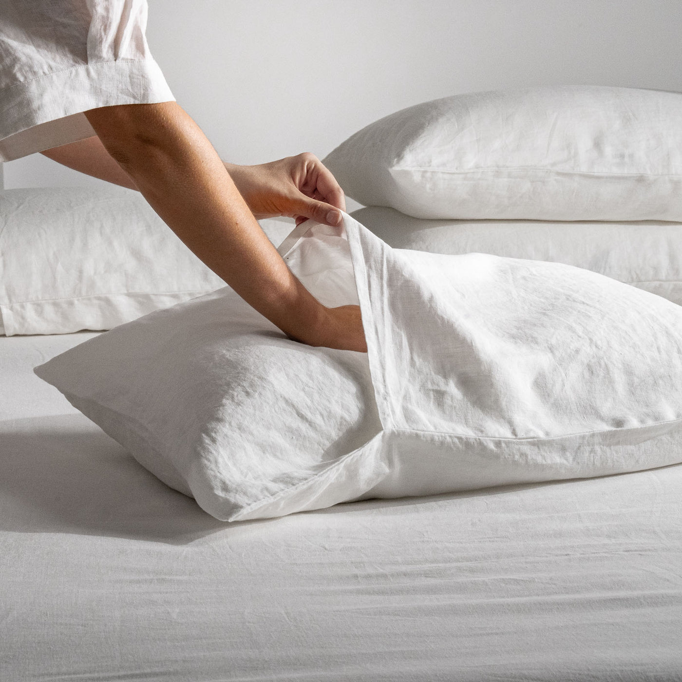 French Flax Linen Pillowcase Set in White