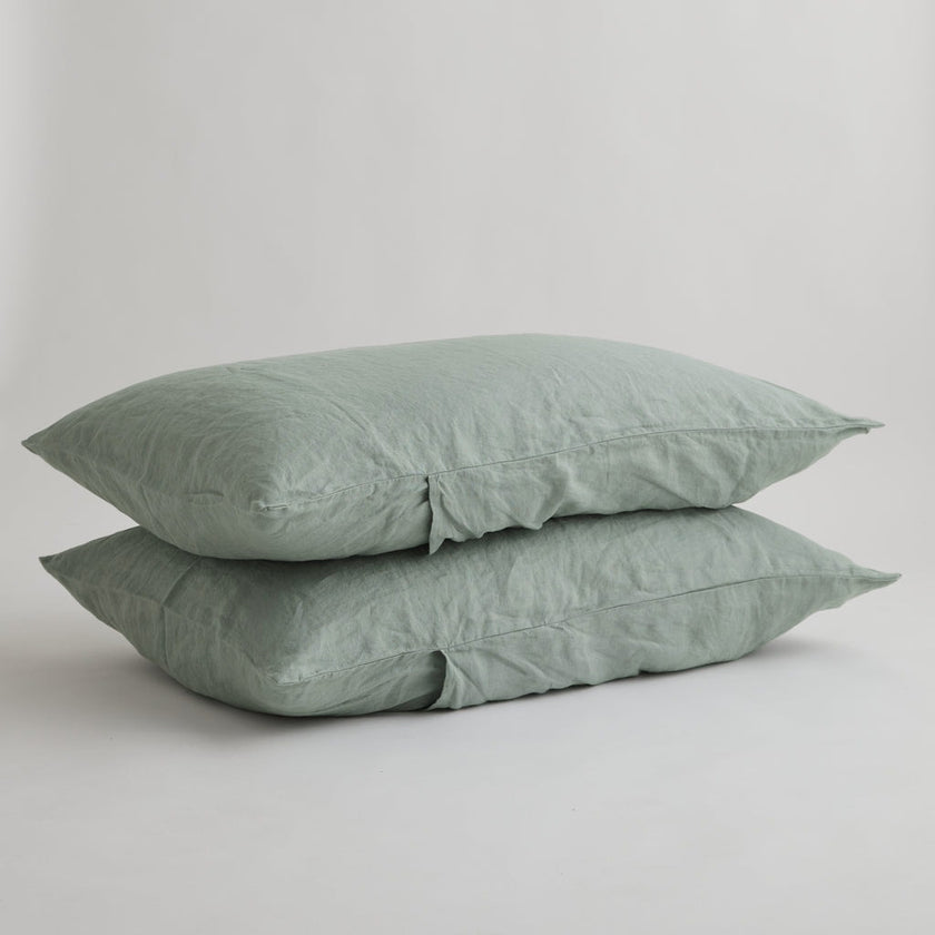 French Flax Linen Pillowcase Set in Sage