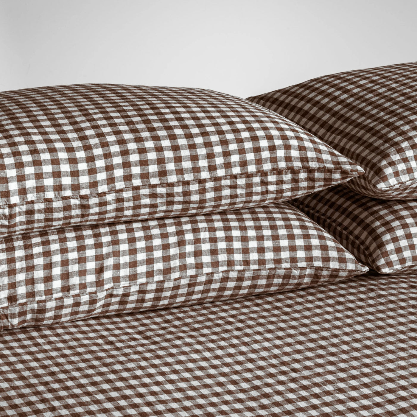 French Flax Linen Pillowcase Set in Chocolate Gingham