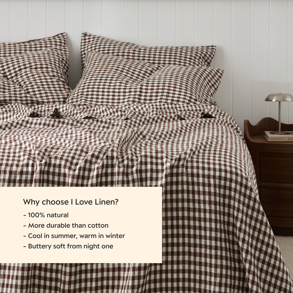 French Flax Linen Flat Sheet in Chocolate Gingham