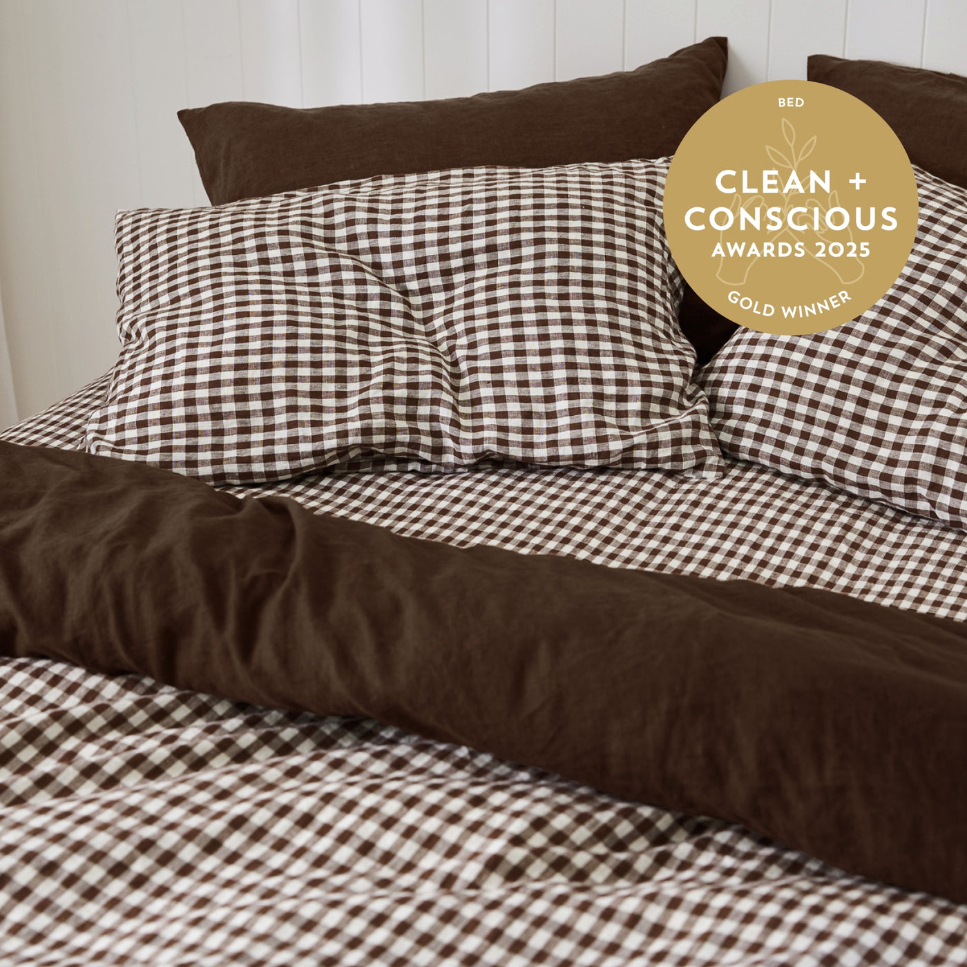 French Flax Linen Pillowcase Set in Chocolate Gingham