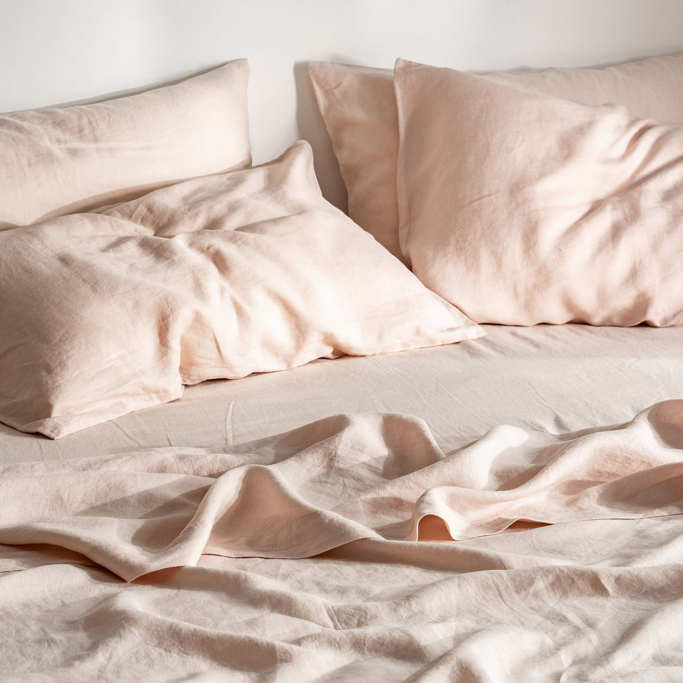 French Flax Linen Pillowcase Set in Blush Euro