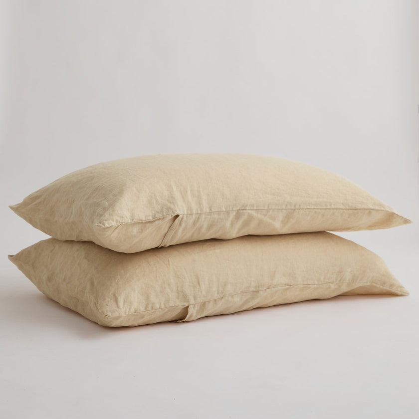 French Flax Linen Pillowcase Set in Creme