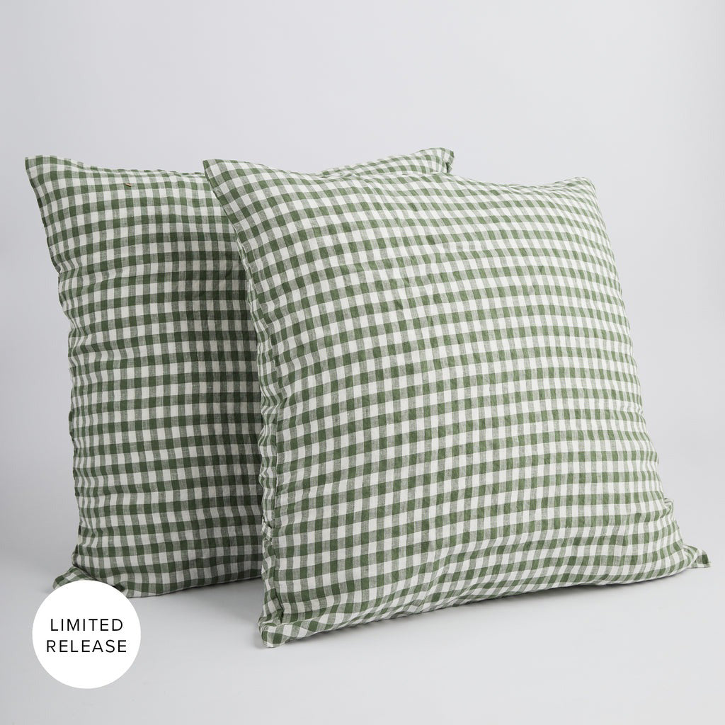 French Flax Linen Pillowcase Set in Ivy Gingham