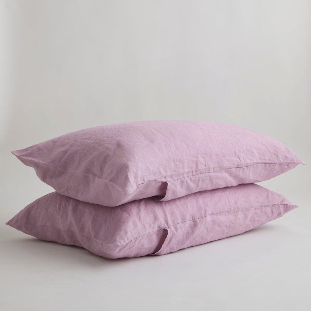 French Flax Linen Pillowcase Set in Lilac