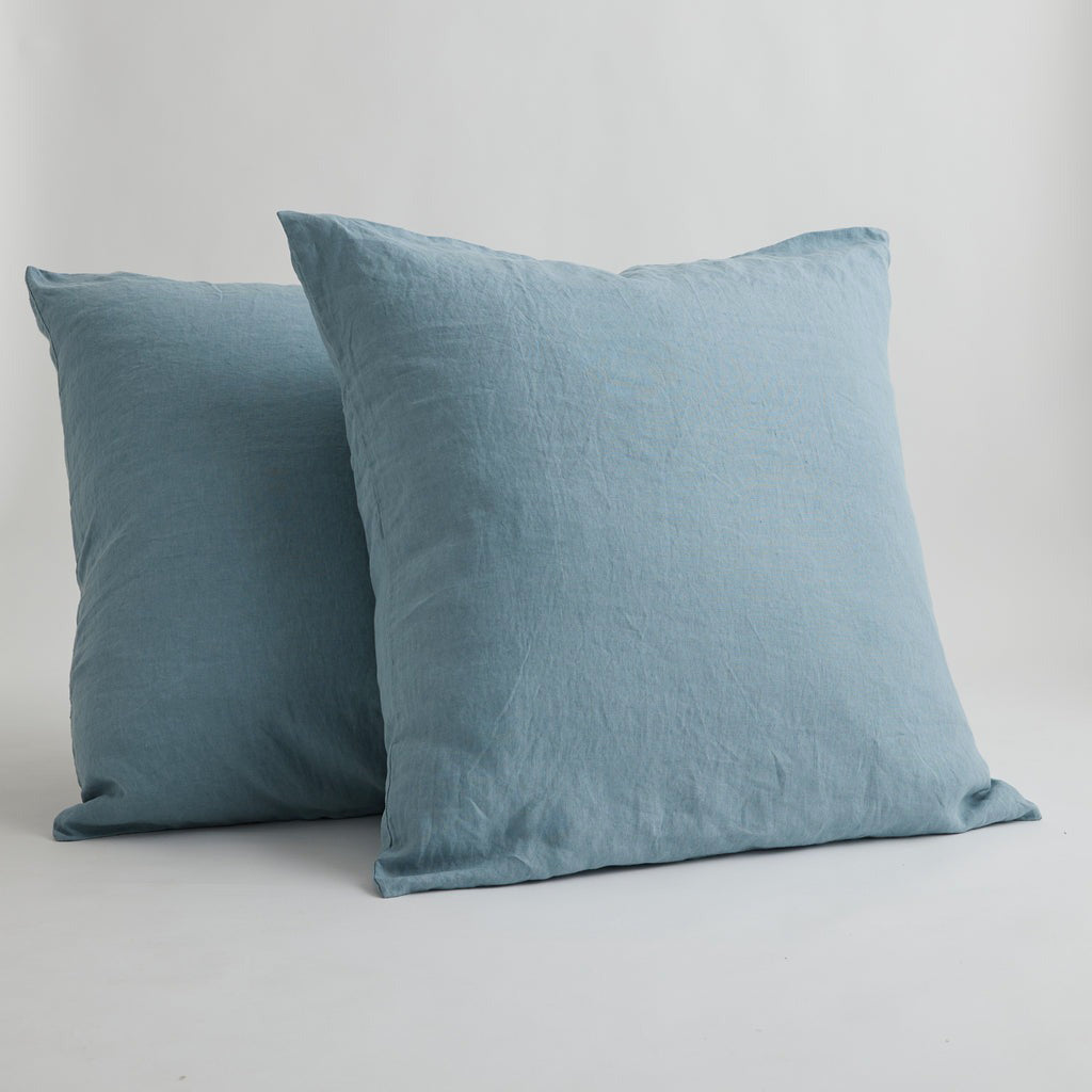 French Flax Linen Pillowcase Set in Marine Blue