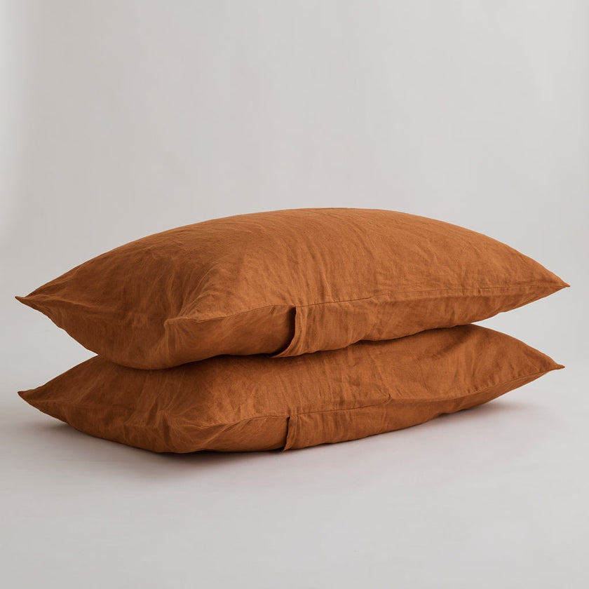 French Flax Linen Pillowcase Set in Ochre